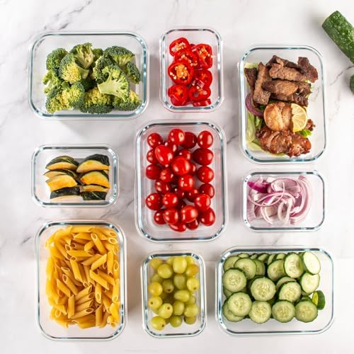 UMEIED Glass Meal Prep Containers - 10 Pack Glass Food Storage Containers with Lids for Lunch, On-the-Go, Leftovers, Pantry Organization - Microwave, Oven, Freezer, and Dishwasher Safe - Thumbnail 2