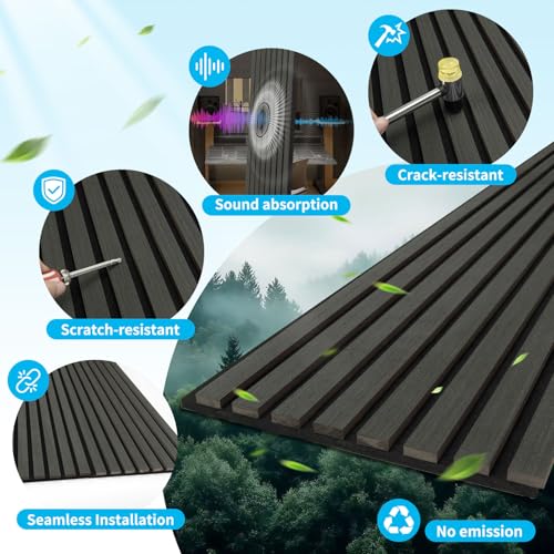 Image of Art3d 94.5 x 12.8 in Soundproof Wood Textured Wall Panel, 4-Pack, Blackwood