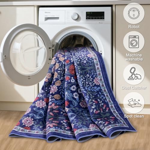 PLHXFR Area Rug Living Room: 3x5 Floral Washable Boho Soft Carpet Blue by PLHXFR - Used condition - Image 8