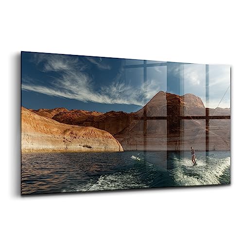 Peinture sur verre skieur nautique Wallfluent 100x50cm tableau moderne