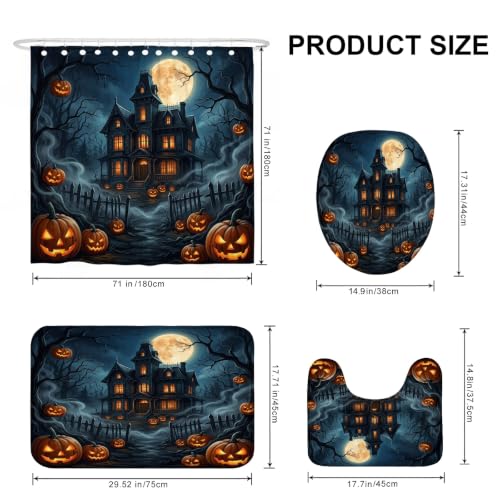 Rideau de douche et tapis Halloween en polyester imperméable pour salle de bain