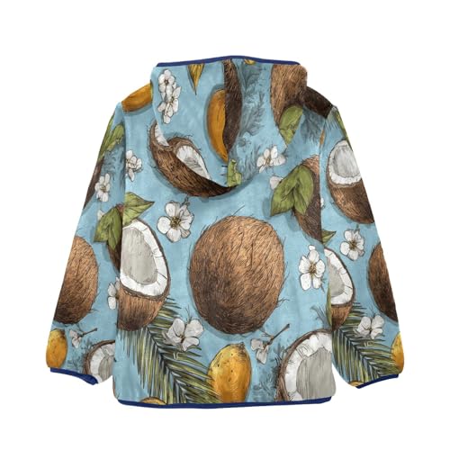 Tropical Coconut Floral Design Toddler Fleece Jacket Girl Boys Hooded Fleece Jacket Coat Warm Outwear Zip-up 3-10T2