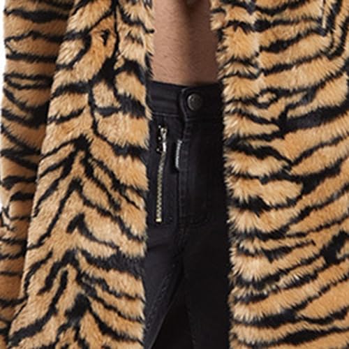 Men's Tiger Patterned Long Coat Winter Warm Fur Furry Male Overcoat Thicken Soft Sleeve Faux Fur Coats4