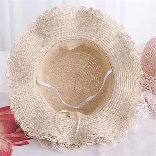 Kids Girls Straw Hat with Lace Large Wide Brim Sun Beach Princess Summer Cap and Portable Handbag4