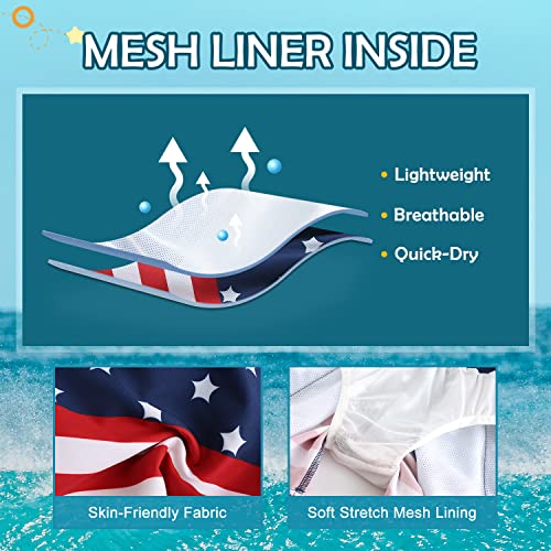 Hodosports Boys Swim Trunks Swimwear Toddler Bathing Suits Swim Short With Pockets Red/White-American Flag 8-10 #TOP3