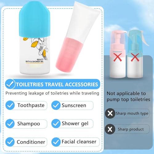 Image of MAYCREATE 4pcs Silicone Bottle Covers Leakproof Sleeves for Travel Bottles for Toiletries, Reusable Leak Proofing Elastic Sleeves Covers for Travel Container Spray Bottles Accessories