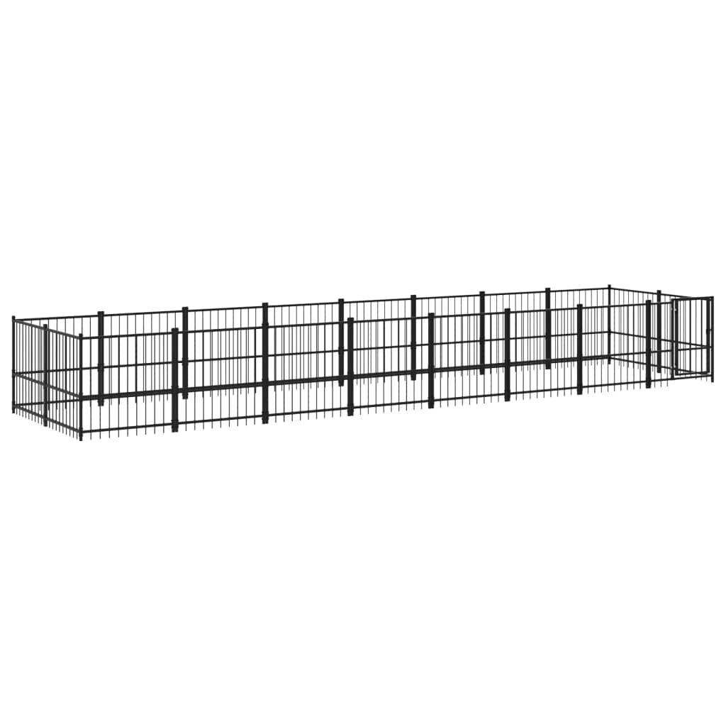 Perrera para perros de acero con recubrimiento en polvo de 15,02 m² con puerta giratoria y sistema de cierre, rueda libre segura y protección para cachorros, perros, gatos, conejos, plegable