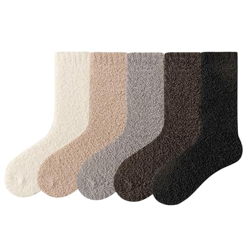 Image of Fuzzy Socks for Women with Grips Fluffy Slipper Sleep Socks Winter Warm Plush Sock Soft Hospital Socks