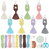 INFUNLY 8 Set DIY Makramee Schlüsselanhänger Kits Für Erwachsene Anfänger Makramee Schnur Knoten Kit Boho Makramee Quaste Schlüsselanhänger Mit Anleitung Für Autoschlüssel Geldbörse Ph Wallet Charm