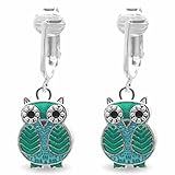 Sparkle Fun Owl Clip On Earrings for Girls, Women-Glitter Sparkling Cute Birthday Gift Non-pierced Ear (Blue Owls)