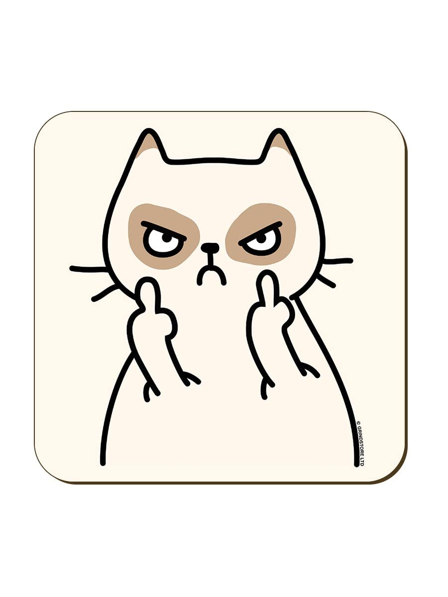 Grindstore Originals White Muther Fluffer Cat Coaster 9.2X9.2cm