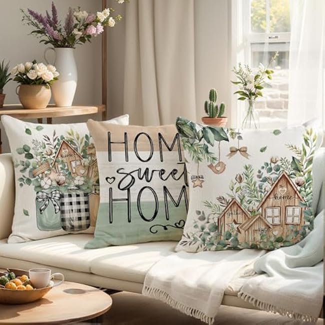 wyooxoo Throw Pillow Covers 18x18 Set of 4 Spring Pillow Covers Decorative Farmhouse Cushion Case for Sofa Couch Outdoor Living Room Home Decor