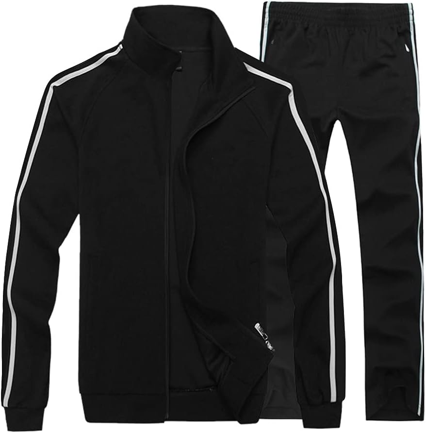 Modern Fantasy Men's Classic Striped Winter Tracksuit Running Joggers Sports Warm Sweatsuit Big