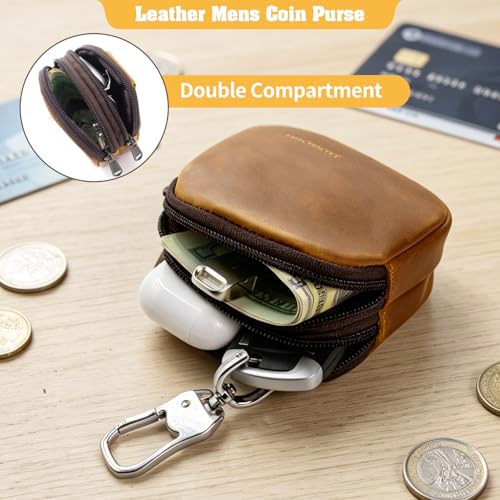 Image of Jack&Chris Coin Purse for Men, Genuine Leather Mini Coin Wallet Zipper Pocket with Back Belt Loop, Coin Bag for Men