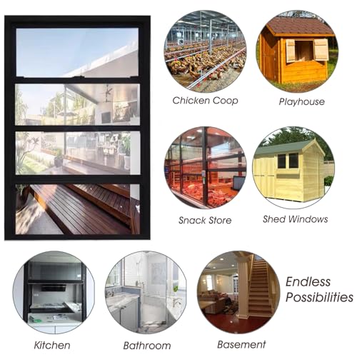 Ventana de ventilación transparente deslizante vertical grande de aluminio para cobertizos, gallineros, invernaderos y restaurantes, 60 x 88 cm