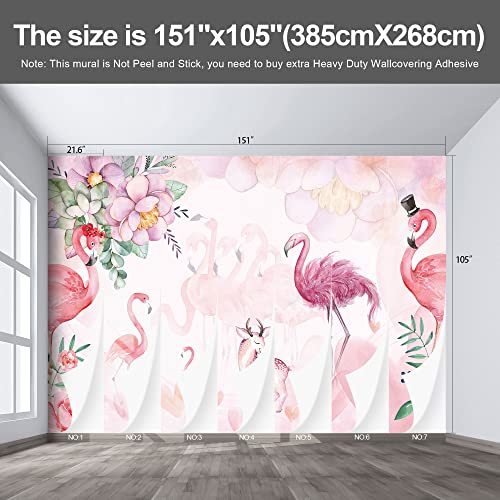 Fightal - Flamingo Wallpaper Large Wall Mural For Living Room Bedroom (Papel Tapiz Para Pared De Habitatacion) 151" X 105" (It's Not Peel And Stick) #TOP2