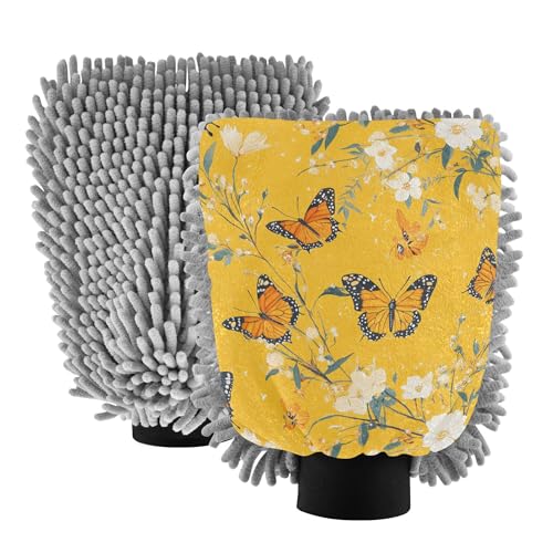 Aesthetic Hylobatidae Yellow Car Wash Microfiber Mitt 11.8'' Car Washing Gloves Scratch Free Clean Sponges for Auto Supplies