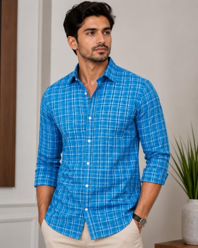 Image of Cotswool Checks Unstitched Shirt Fabric 2.25 Meter, 44 Inch