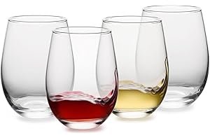 Stemless Wine Glasses: Set of 4 Crystal Clear, Shatterproof Red & White Wine Glasses