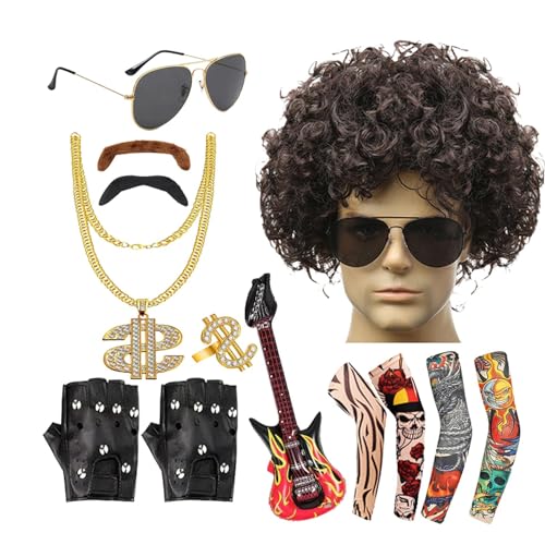 Besreey Fantasia masculina de rocker dos anos 80, fantasia masculina dos anos 80,13 peças de acessór