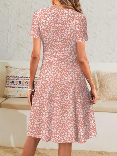 Image of MSBASIC Womens Summer Wrap V Neck Casual Dresses Floral Short Sleeve A-Line Midi Sundress