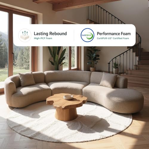 Image of Acanva Formia Boucle Curved Sectional Sofa, 153 inch W Right Hand, Light Coffee