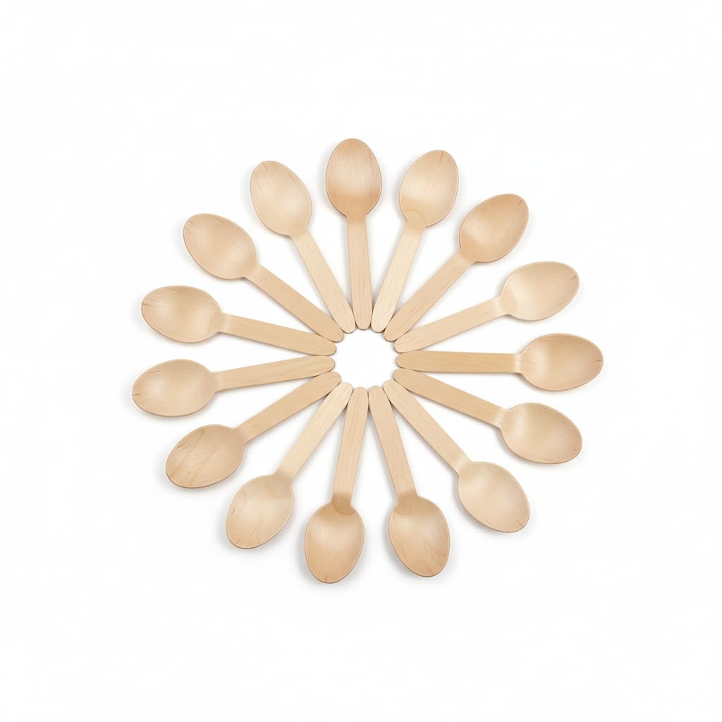 KHAANA PACKAGING 110mm Wooden Disposable Spoons | Eco-Friendly Biodegradable Cutlery for Party, Birthday, Picnic, Wedding, Catering, BBQ | Pack of 300