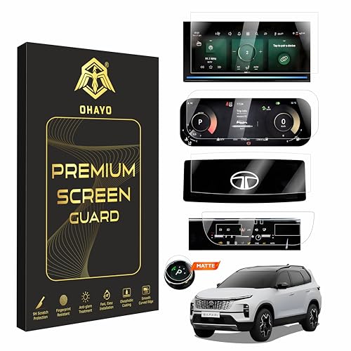 Image of OHAYO [5-Pack] Military-Grade Screen Protector for New Tata Safari 2023-2024 Facelift | Fits 12.3-Inch Infotainment, Digital Instrument Cluster, Steering Logo, AC Touch Panel, and Gear Knob | 9H Hardness Ultra-Tough Scratch Resistant Shield | Essential Interior Car Accessories [Not Tempered and Not Glass Material]