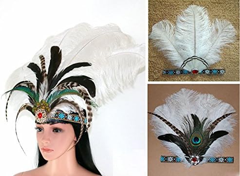 Brazil Carnival White Feather Headband Headdress Headpieces Samba Party Headgear