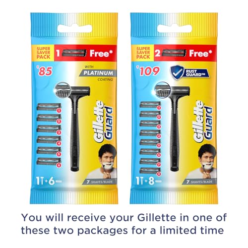Image of Gillette Men Guard Manual Shaving Razor Blades - 8 Cartridges, 1 Razor