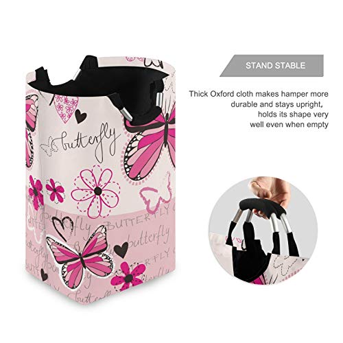 Alaza Large Laundry Basket Pink Butterfly Laundry Bag Hamper Collapsible Oxford Cloth Stylish Home Storage Bin With Handles, 22.7 Inch #TOP3
