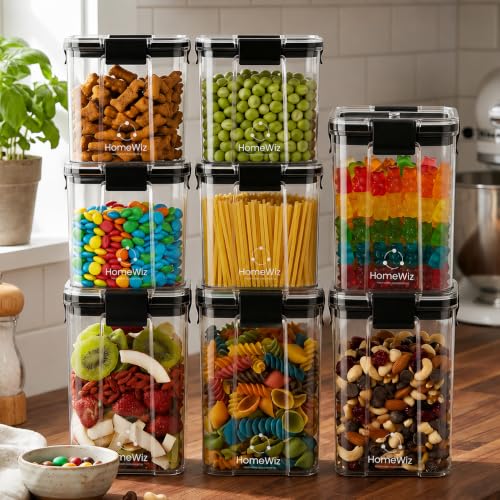 Image of HomeWiz Airtight Kitchen Storage Box Pack of 8 | 1200ml x4 & 700ml x4 | Containers For Kitchen Storage Set |Food Grade BPA-Free Kitchen Containers Set With 2 Side Clip-Lock|Stackable - Pantry & Fridge