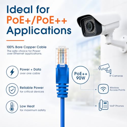 Image of Intellinet Slim Cat6 Ethernet Network Patch Cable - 10-Pack - 10Gbps & 250MHz, Snagless Boot, 30AWG Pure Bare Copper Wire, Gold-Plated Contacts, Lifetime Mfg Warranty - 20ft, 10 Pack, Blue