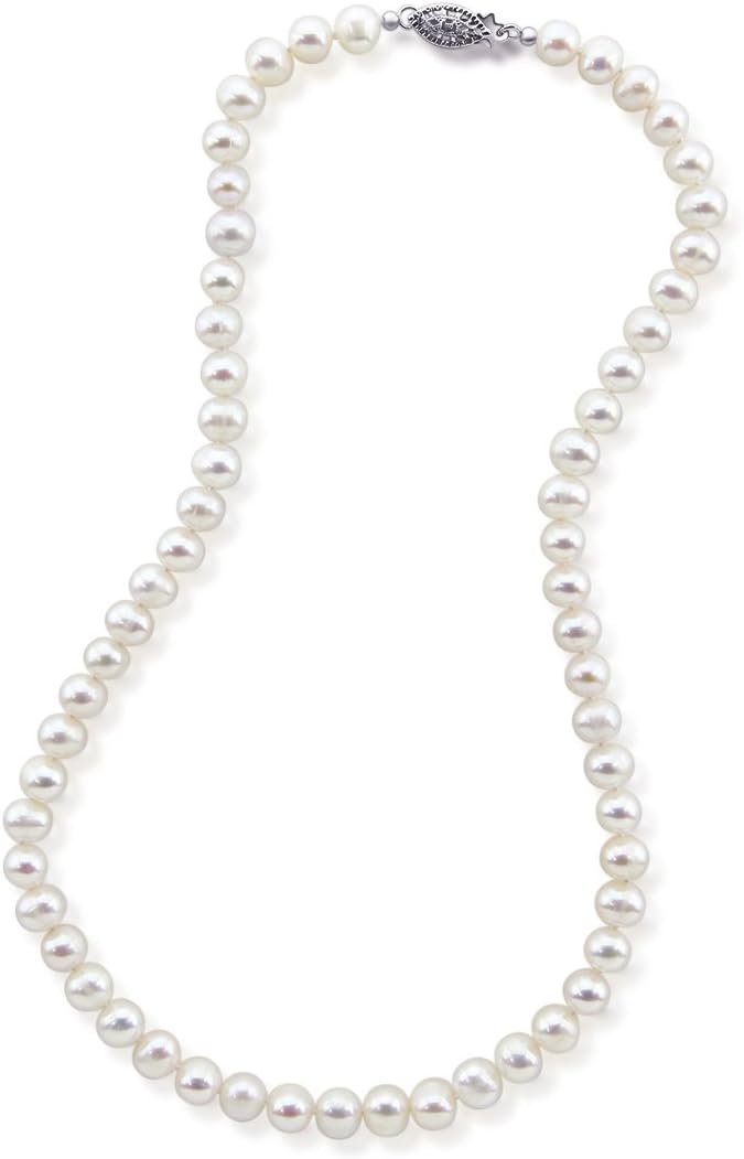 7.5-8.0 mm Freshwater Cultured Pearl Necklace 22", Bracelet 8.0" and Stud Earrings Jewelry Set, Base-metal-clasp