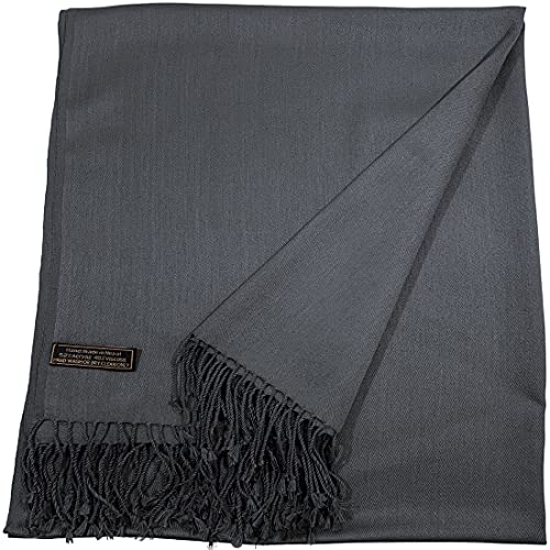 CJ Apparel Charcoal Black Dark Grey Smokey Grey Solid Color Tassels Design Nepalese Shawl Scarf Wrap Stole Throw Head Wrap Pashmina Hand Made in Nepal New3