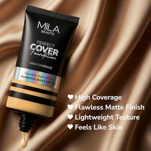 Image of Mila Beaute Perfect Cover Foundation with Hyaluronic Acid & SPF 20 | High Coverage & Flawless Matte Finish | Super Hydrating & Lightweight Formula | Suitable for All Skin Types - 5 Golden