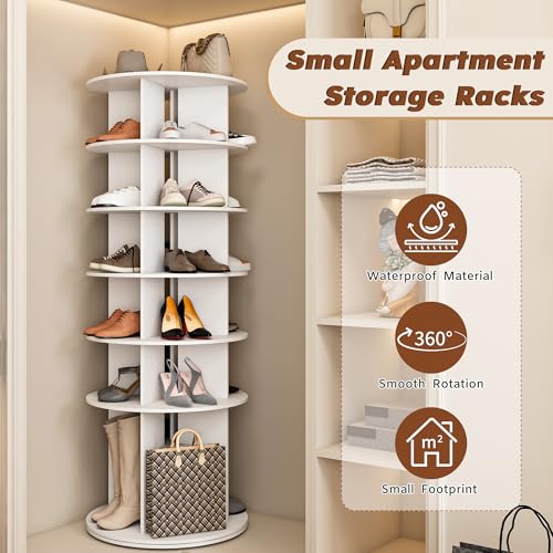 Image of Leavader Tall Rotating Shoe Rack Tower, 6-Tier Spinning Shoe Rack, Free Standing 360 Revolving Shoe Organizer, High Bottom Design Shoe Tower Spinning Storage Lazy Susan for Entryway