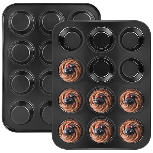 Moldes Magdalenas - Juego de 2 Molde Magdalenas Horno de 24 cavidades, antiadherente, libre de BPA, tamaño estándar 35 x 27 x 3 cm, ideal para cupcakes, brownies y repostería diaria