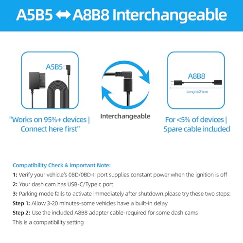 Image of Dash Cam Hardwire Kit，OBD Power Cable for Dash Camera ，USB Type C Adapter Hardwire Charger Cable for Dashcam with Low Voltage Protection(11.6V Auto-cutoff ) 24h Parking Mode for Dashcam,GPS ,Radar