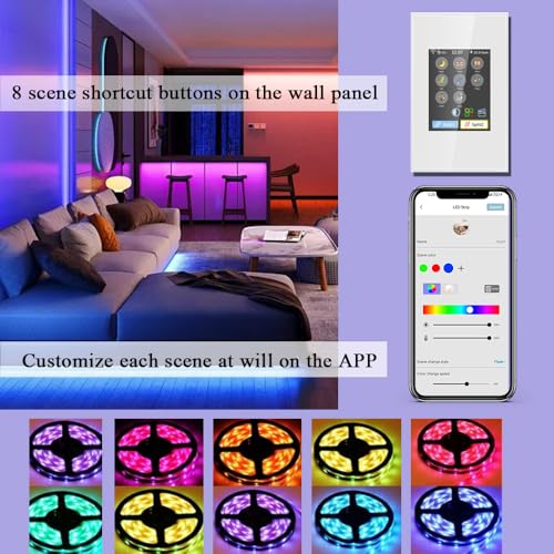 Image of LANBON L8 LCD Smart Light Strip Switch, with 32.8FT LED Strip Lights, 2.4G WiFi Wall Touchscreen Switch Support to DIY Brightness /Colors, Compatible with Alexa /Google Home, APP Remote Control, L8-HLS