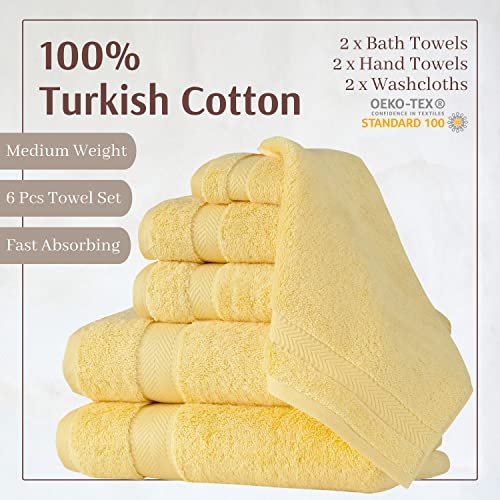 Textilom 100% Turkish Cotton 6 Pcs Bath Towel Set, Luxury Bath Towels For Bathroom, Soft & Absorbent Bathroom Towels Set (2 Bath Towels, 2 Hand Towels, 2 Washcloths)- Yellow #TOP1