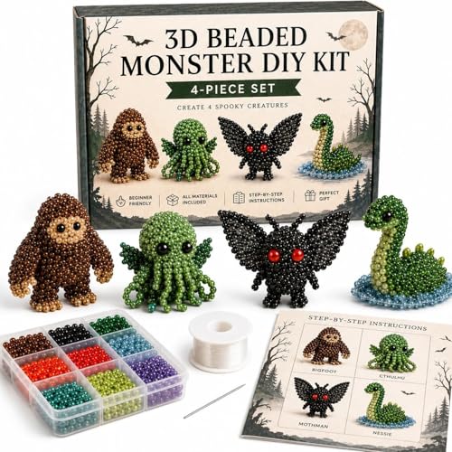 YADUO Tiny 3D Beaded Animal DIY Kit Easy DIY Beading Embroidery Kit with 4 Cute Designs Cute Bird & Animal Beading Craft Set Handmade Bead Art Mosaic Kit for Adults Beginners (Mysterious)