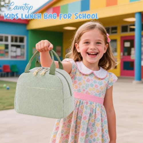 Image of CAMTOP Lunch Box Kids Insulated Lunch Bag Large Reusable Leakproof Cooler Lunch Bags for Boys Girls School Travel Picnic (Sage Green Strip)