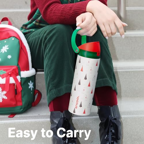 Image of ENCOOL Christmas SwiftSip Insulated Water Bottle with Straw, Stainless Steel Water Bottle, Leak Proof BPA-Free, Keeps Cold for 24 Hours for Sports, Christmas Holiday Gifts for Women, 24oz, Nordic Noel