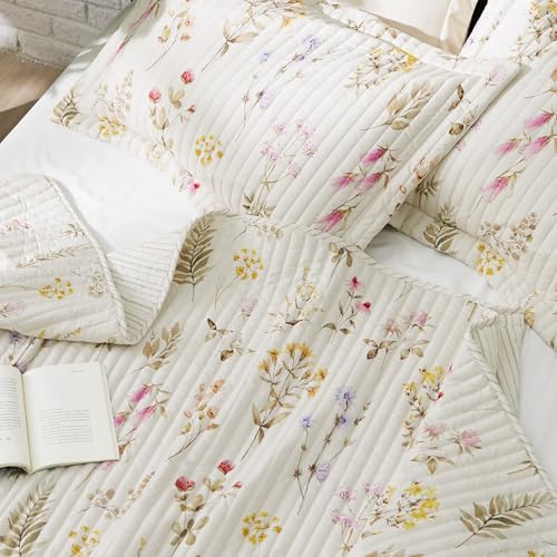 Image of Bedsure Fall Quilts Queen Size, Reversible Botanical Floral Comforter