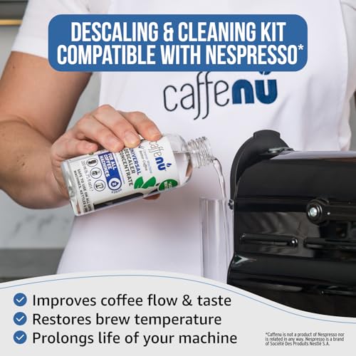 Image of Caffenu Nespresso Originaline Descaling Kit, 2-Use Solution and 4 Pods | Cuts through limescale, clears the pod area, and restores hotter, better-tasting coffee, includes 2-use solution and 4 pods.