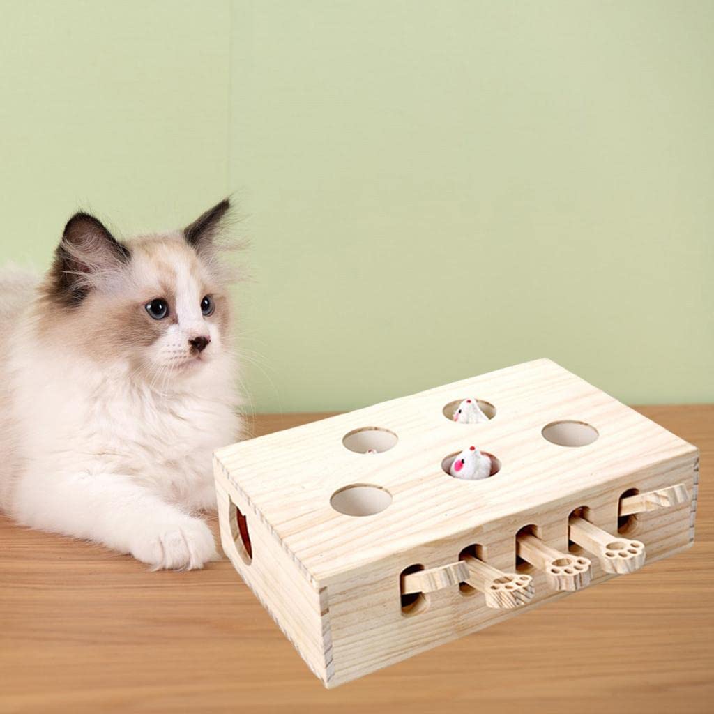 Jouet Chat Tapoteur Balle à Griffer Anti-Stress Félin Jeu Puzzle Bois Animaux Jouet Cinq Trous Chat Habileté Patte Matériau Boi, Souris