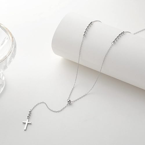Miniatura 7 de LUKIENY Delicate Sterling Silver Cross Y-Shaped Lariat Necklace Minimalist Drop Necklace for Women Gift for her White Gold Cross Lariat  Y necklace