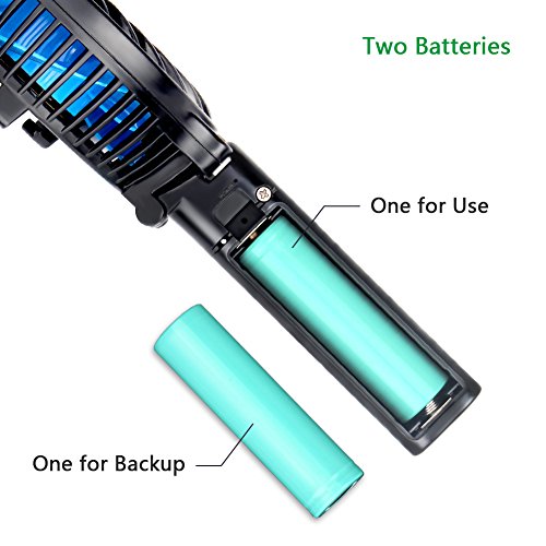 Small Handheld Battery Operated Face Fan with 2 Batteries, Portable & Rechargeable, Folding Design, Strong Airflow, 3 Settings, Ideal for Disney & Travel & Dry Eyelash, Blue, 4Inch (10-1000-F218)
