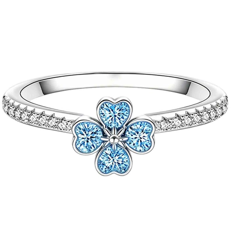 2 Carat Celtic Four Leaf Clover Ring for Women – 925 Sterling Silver Lucky Promise Engagement Anniversary Band, Available in Emerald, Moissanite, Amethyst & More Gemstones, Sizes 4-12 Blue Topaz
